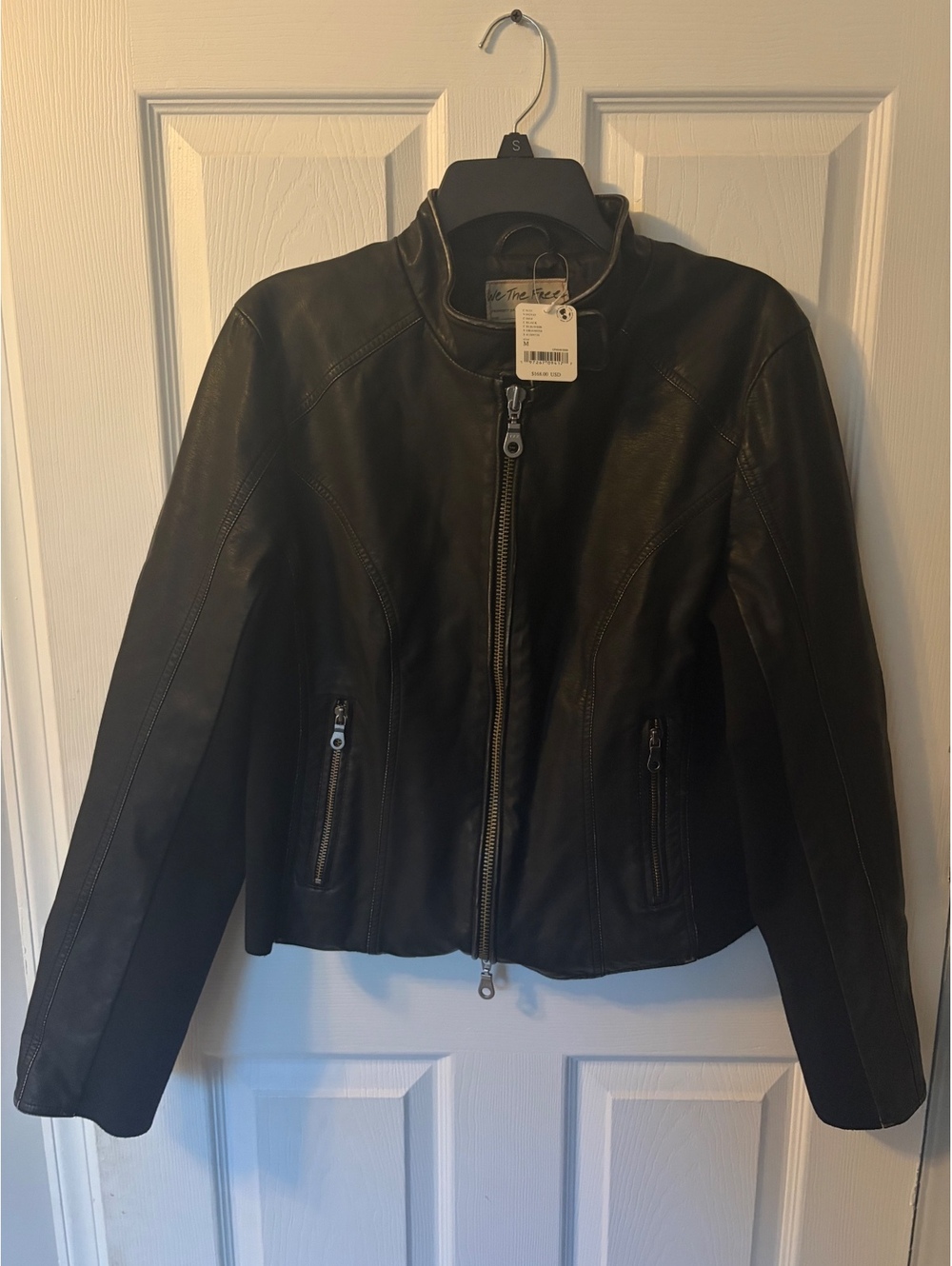 Free People NWT Black Coated Moto Biker Jacket Size M $168